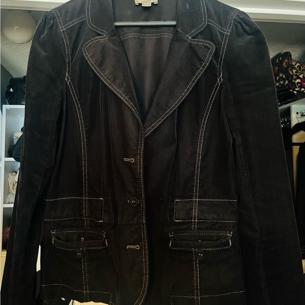 LOFT Black Corduroy Blazer with White Stitching